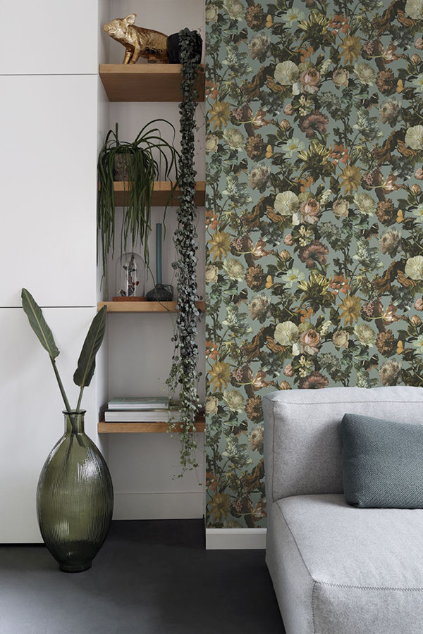 Zarinda Light Blue Flowers Wallpaper  | Brewster Wallcovering - The WorkRm