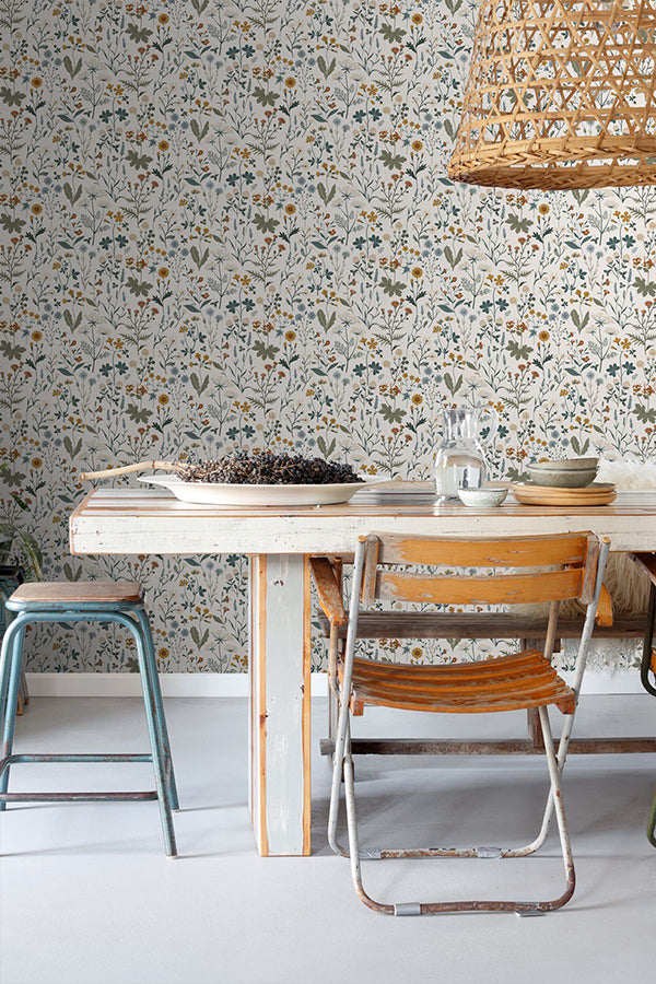 Fiore Blue Wildflowers Wallpaper  | Brewster Wallcovering - The WorkRm