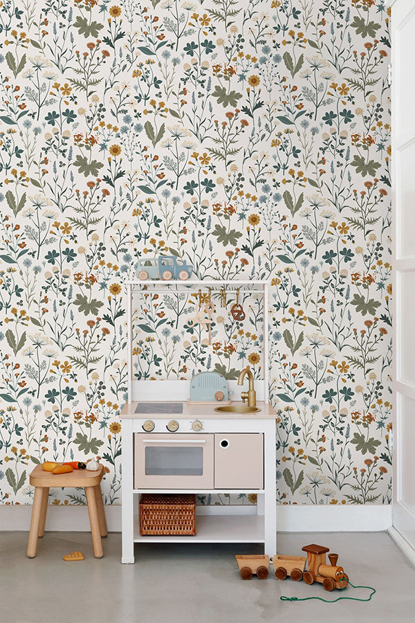 Fiore Blue Wildflowers Wallpaper - Brewster Wallcovering