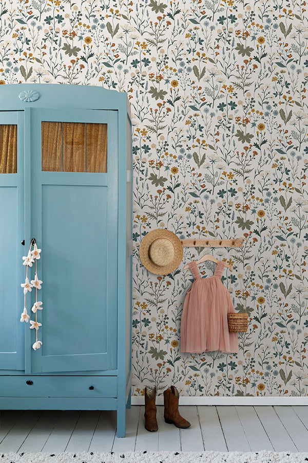 Fiore Blue Wildflowers Wallpaper  | Brewster Wallcovering - The WorkRm