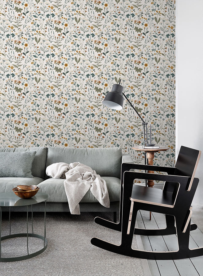 Fiore Blue Wildflowers Wallpaper  | Brewster Wallcovering - The WorkRm