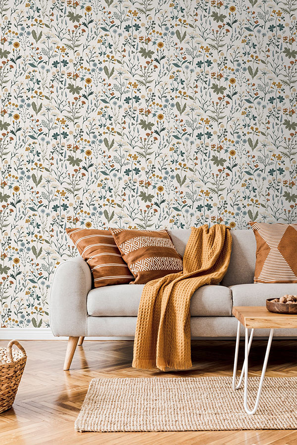 Fiore Blue Wildflowers Wallpaper  | Brewster Wallcovering - The WorkRm