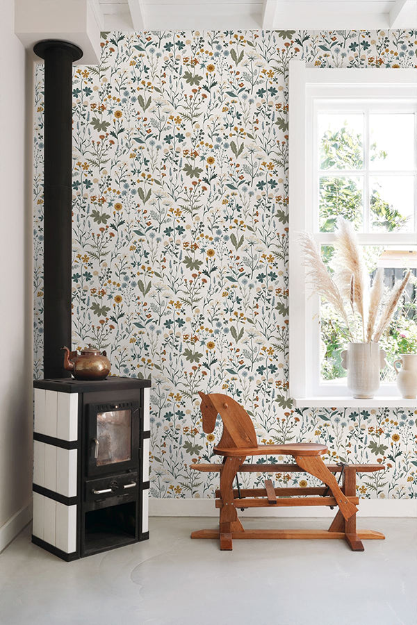 Fiore Blue Wildflowers Wallpaper - Brewster Wallcovering