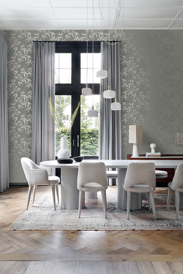 Guadua Grey Bamboo Leaves Wallpaper - Brewster Wallcovering