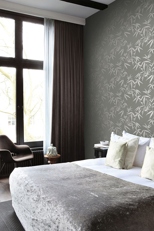 Guadua Grey Bamboo Leaves Wallpaper - Brewster Wallcovering