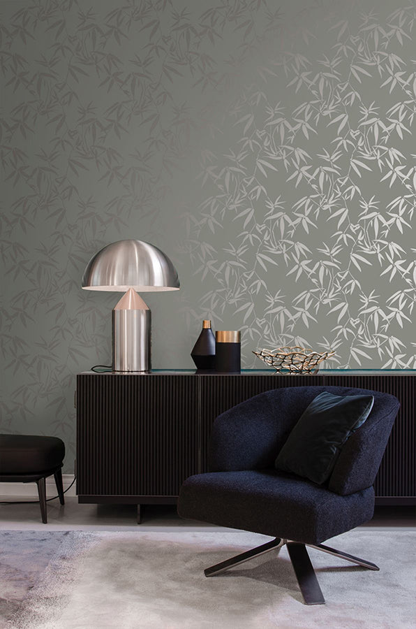 Guadua Grey Bamboo Leaves Wallpaper - Brewster Wallcovering