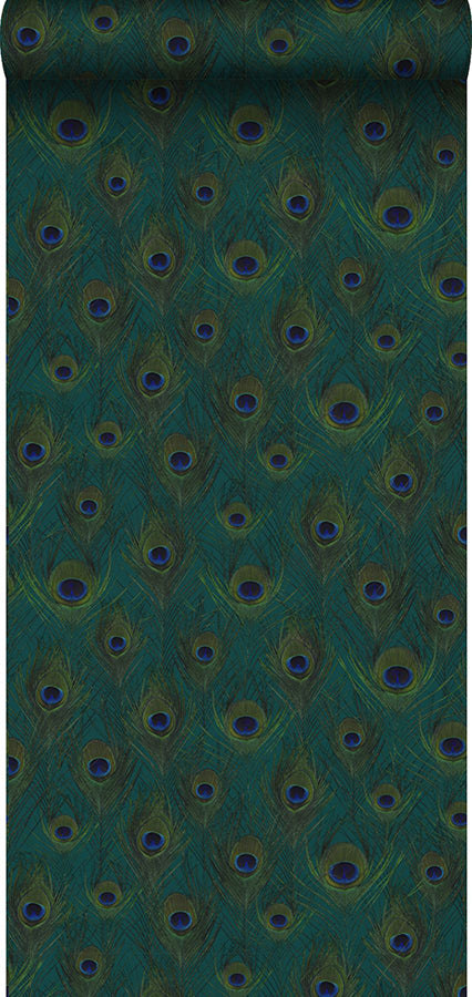 Plumage Sapphire Peacock Feathers Wallpaper - Brewster Wallcovering