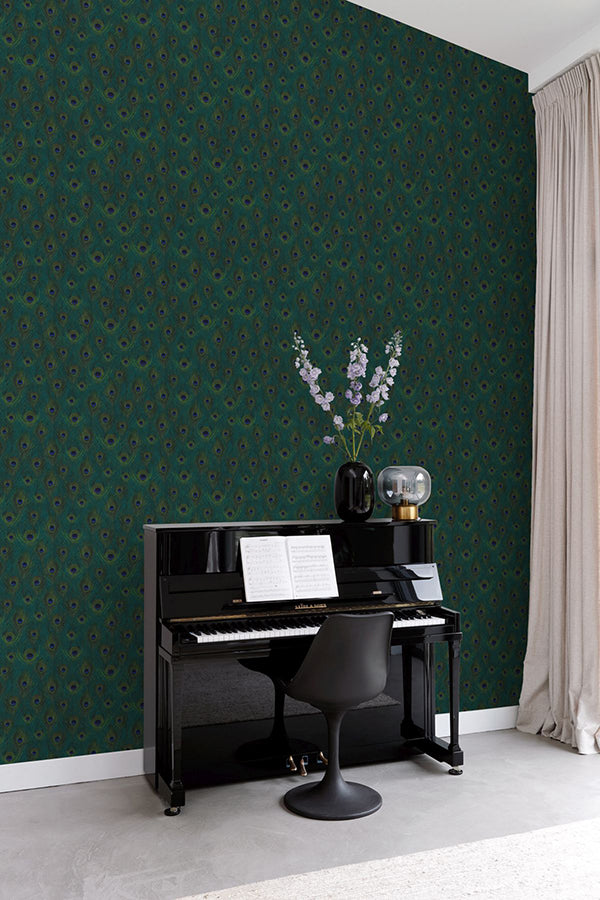 Plumage Sapphire Peacock Feathers Wallpaper - Brewster Wallcovering