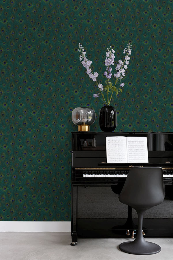 Plumage Sapphire Peacock Feathers Wallpaper - Brewster Wallcovering