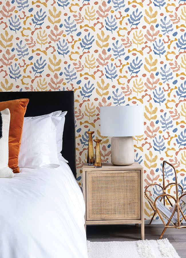Blue & Orange Mira Peel and Stick Wallpaper  | Brewster Wallcovering