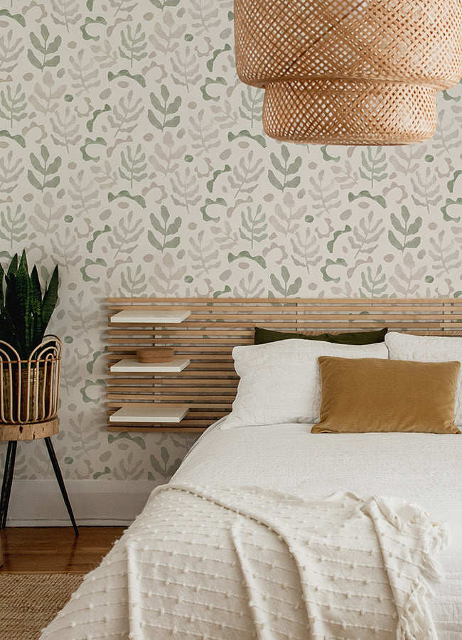 Neutral Green Mira Peel and Stick Wallpaper - Brewster Wallcovering