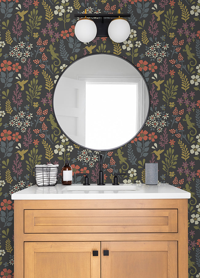 Karina Charcoal Meadow Wallpaper  | Brewster Wallcovering - The WorkRm