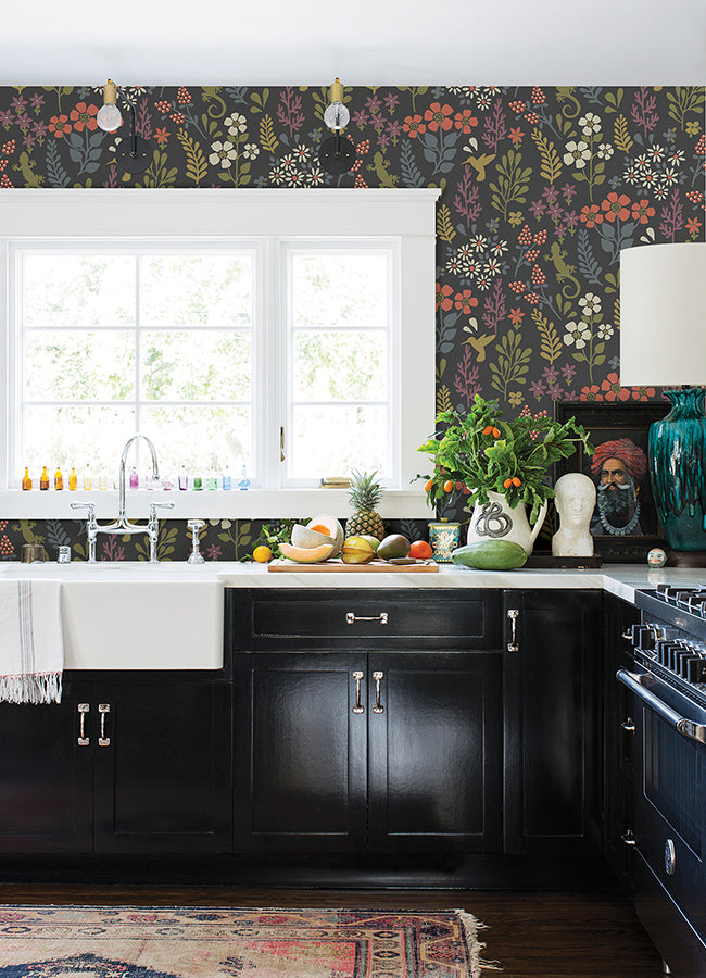 Karina Charcoal Meadow Wallpaper  | Brewster Wallcovering - The WorkRm