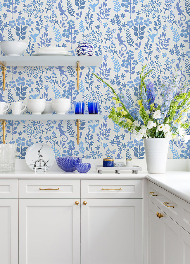 Karina Blue Meadow Wallpaper - Brewster Wallcovering