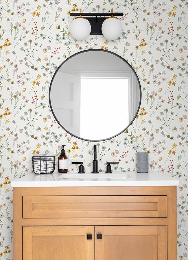Heidi Yellow Watercolor Florals Wallpaper  | Brewster Wallcovering