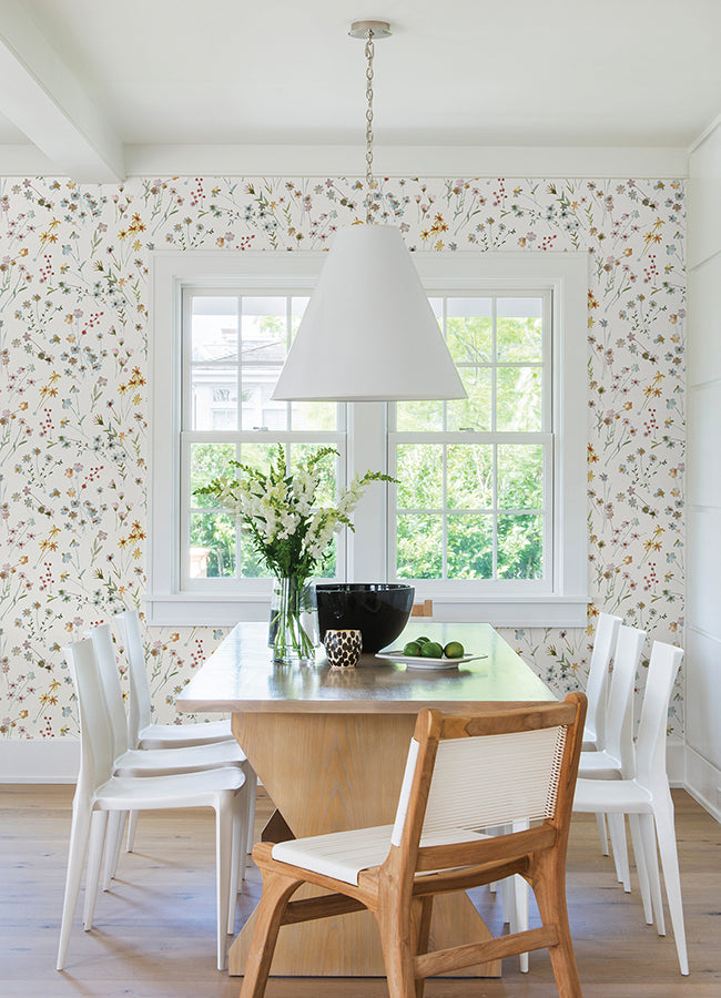 Heidi Yellow Watercolor Florals Wallpaper  | Brewster Wallcovering