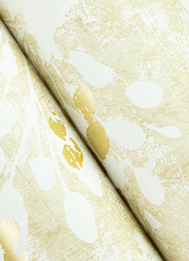 Dori Gold Painterly Floral Wallpaper - Brewster Wallcovering