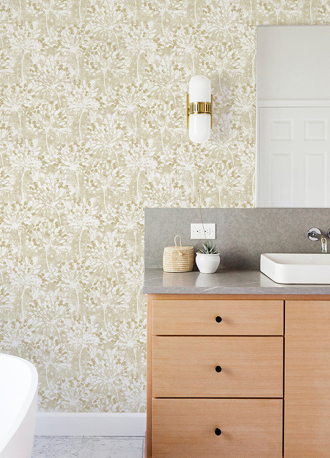 Dori Gold Painterly Floral Wallpaper  | Brewster Wallcovering - The WorkRm