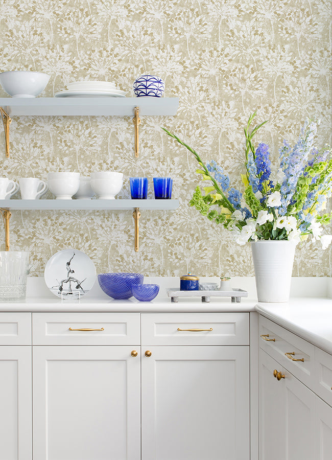 Dori Gold Painterly Floral Wallpaper  | Brewster Wallcovering - The WorkRm