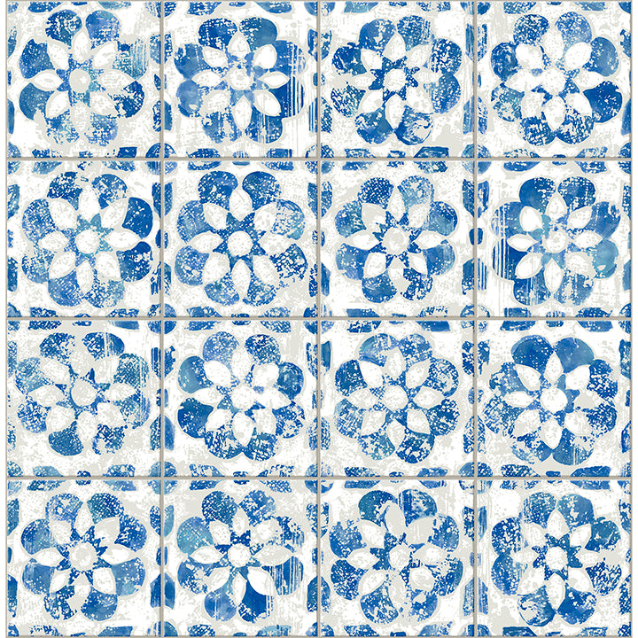 Picture of Izeda Blue Floral Tile Wallpaper