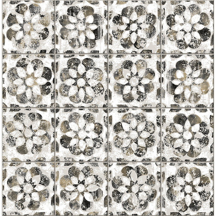 Picture of Izeda Black Floral Tile Wallpaper