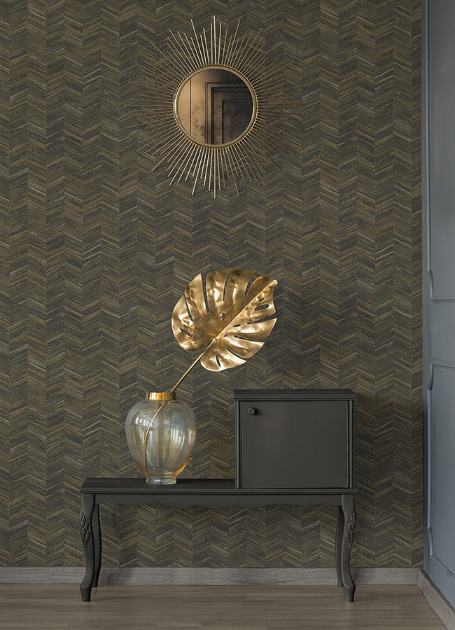 Tatlin Brown Chevron Wallpaper - Brewster Wallcovering