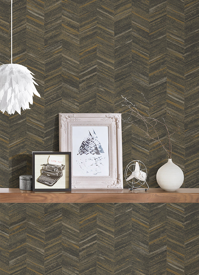 Tatlin Brown Chevron Wallpaper - Brewster Wallcovering