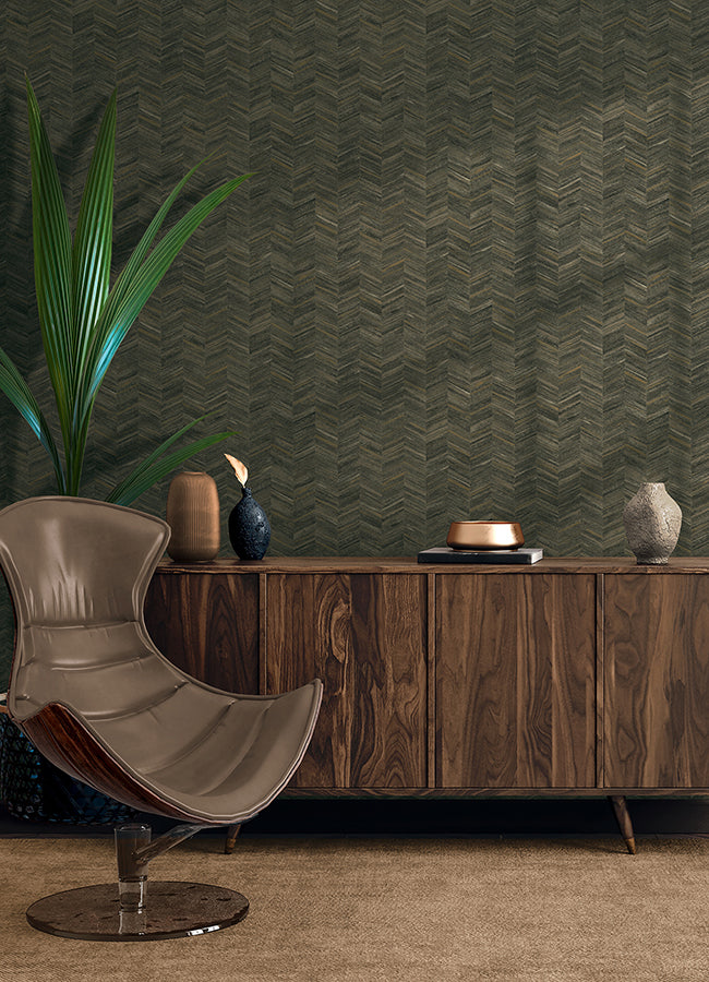 Tatlin Brown Chevron Wallpaper - Brewster Wallcovering