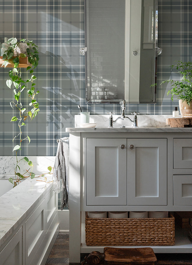 Sala Blue Plaid Wallpaper  | Brewster Wallcovering - The WorkRm