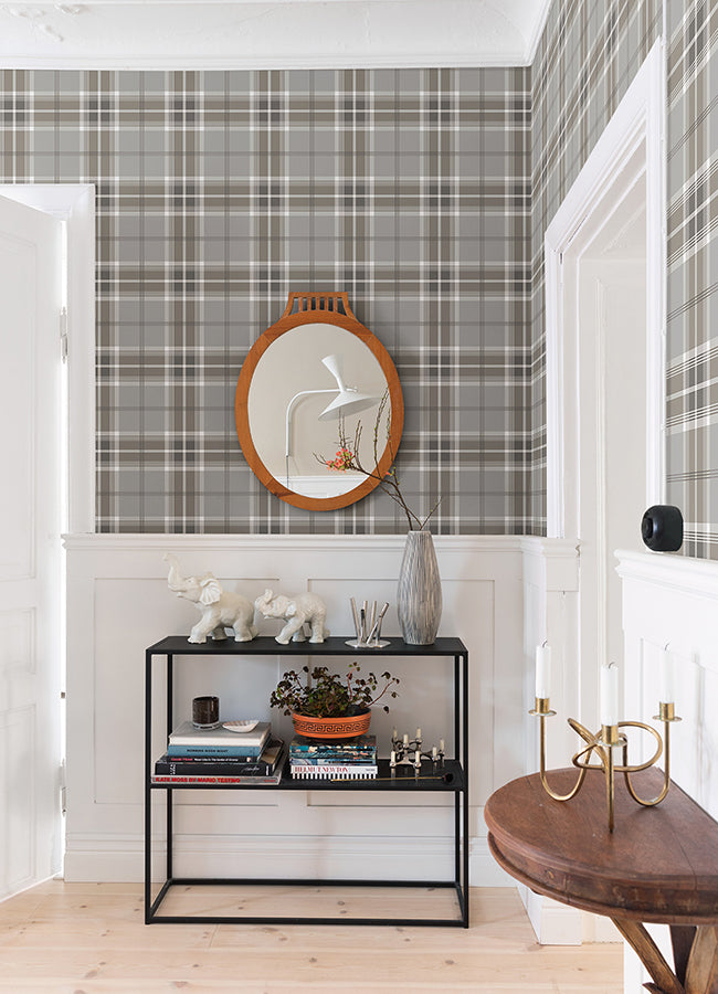 Sala Neutral Plaid Wallpaper - Brewster Wallcovering