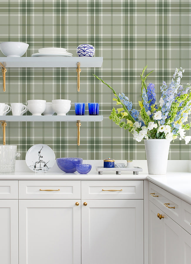 Sala Green Plaid Wallpaper  | Brewster Wallcovering - The WorkRm