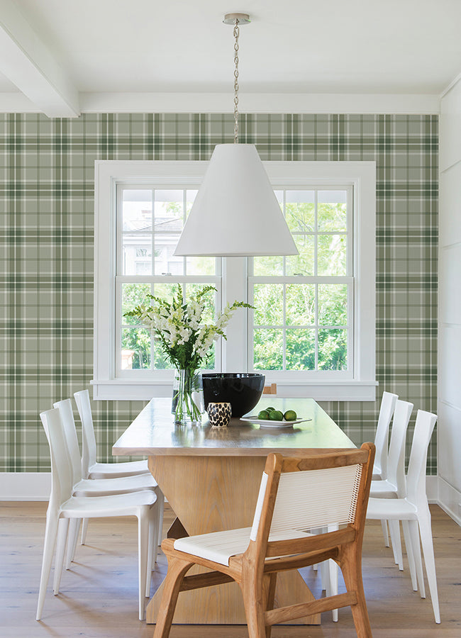 Sala Green Plaid Wallpaper  | Brewster Wallcovering - The WorkRm