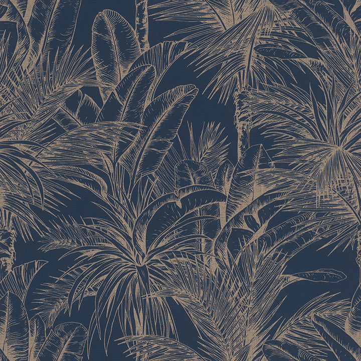 Brewster Wallcovering-Serra Dark Blue Palm Wallpaper