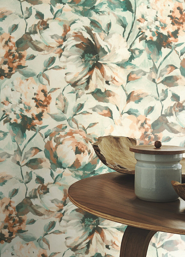 Attia Light Blue Floral Wallpaper  | Brewster Wallcovering - The WorkRm