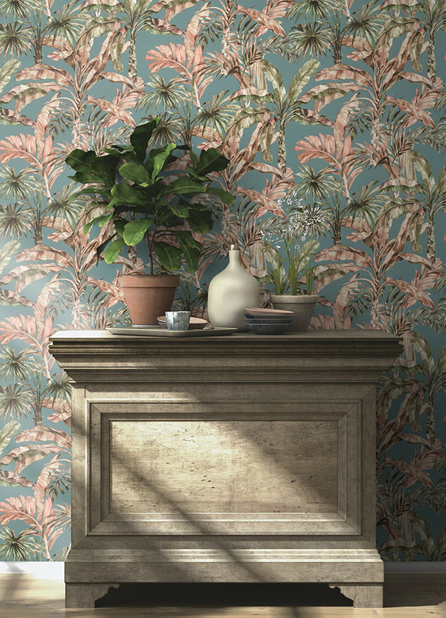 Calle Light Blue Tropical Wallpaper - Brewster Wallcovering