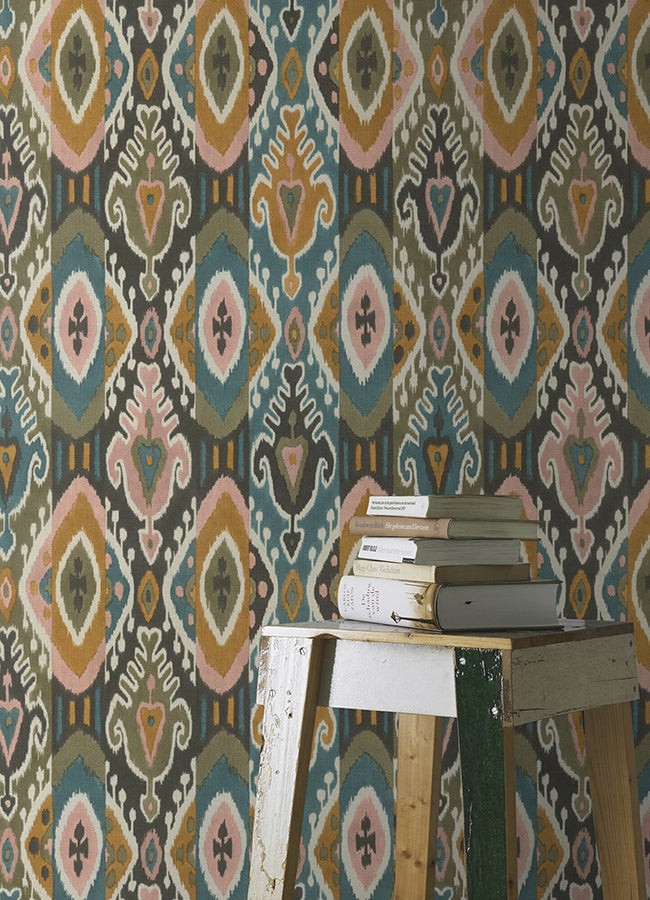 Villon Mustard Ikat Wallpaper - Brewster Wallcovering