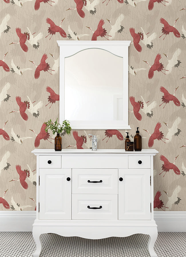 Kusama Neutral Crane Wallpaper - Brewster Wallcovering