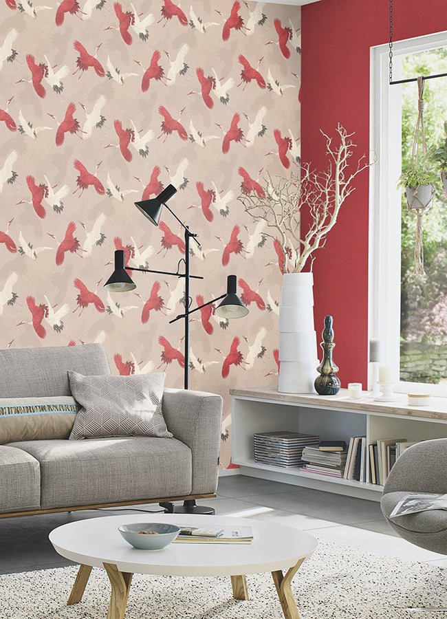 Kusama Neutral Crane Wallpaper - Brewster Wallcovering