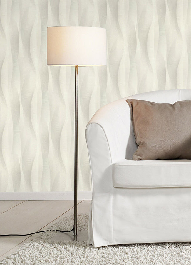 Currin Light Grey Wave Wallpaper - Brewster Wallcovering