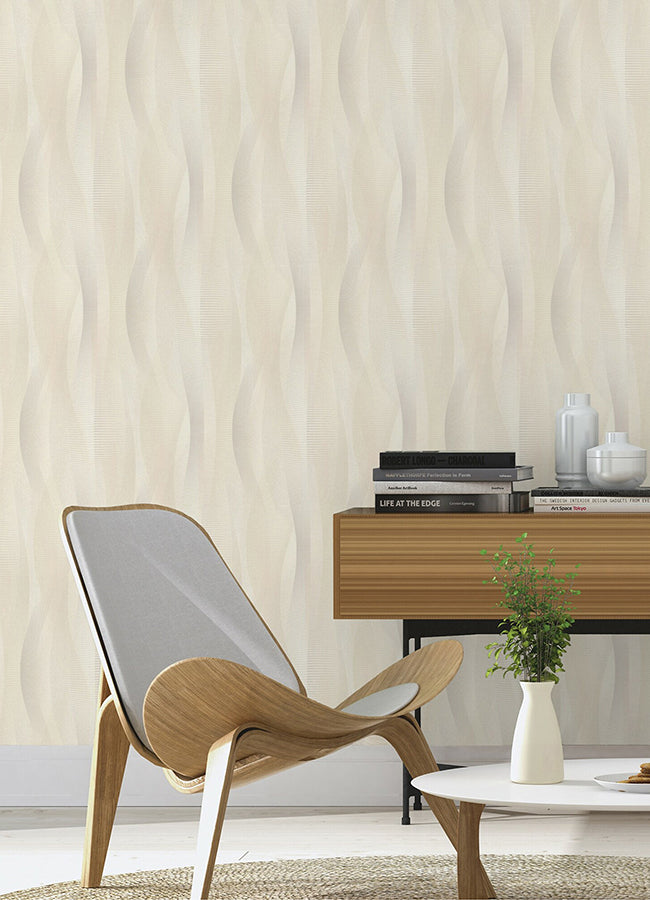 Currin Neutral Wave Wallpaper - Brewster Wallcovering