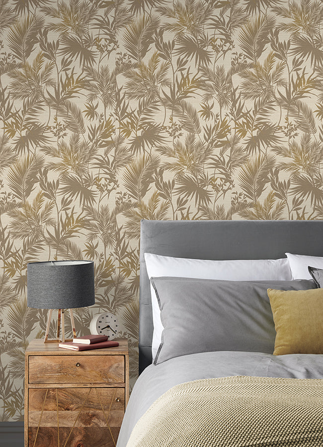 Saura Brown Frond Wallpaper  | Brewster Wallcovering - The WorkRm