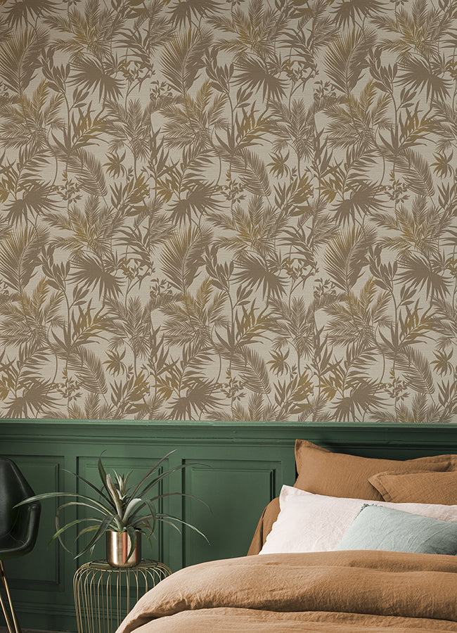 Saura Brown Frond Wallpaper  | Brewster Wallcovering - The WorkRm