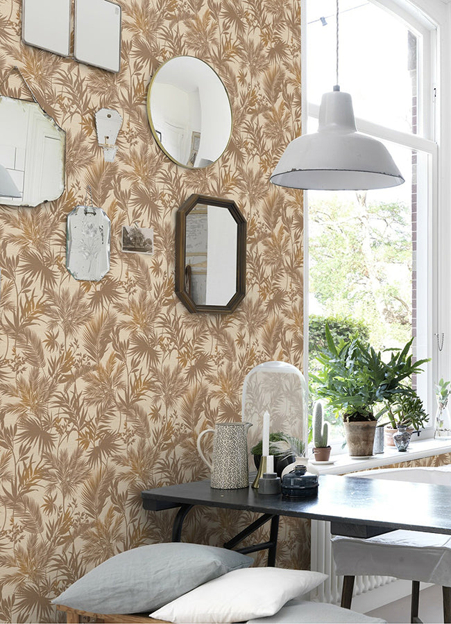 Saura Brown Frond Wallpaper  | Brewster Wallcovering - The WorkRm