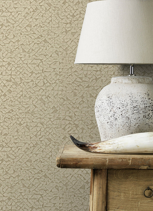 Arbus Beige Geo Wallpaper - Brewster Wallcovering