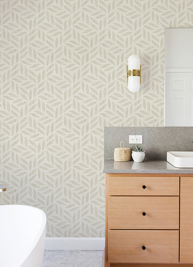 Sagano Taupe Leaf Wallpaper  | Brewster Wallcovering - The WorkRm