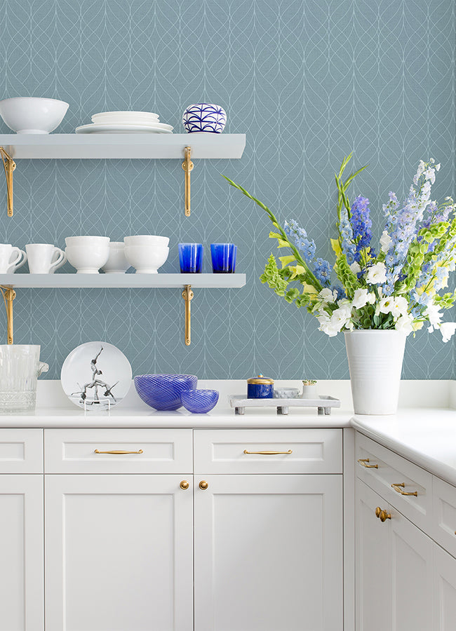 Hartley Blue Geo Wallpaper  | Brewster Wallcovering - The WorkRm