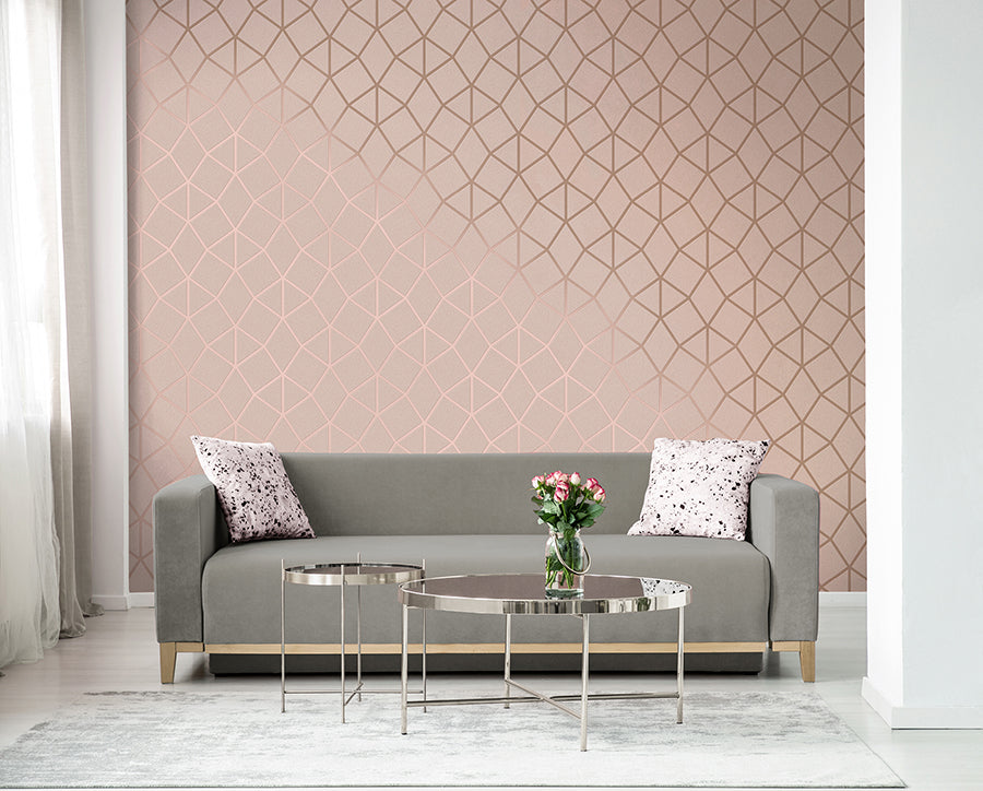 Stella Blush Geo Trellis Wallpaper - Brewster Wallcovering