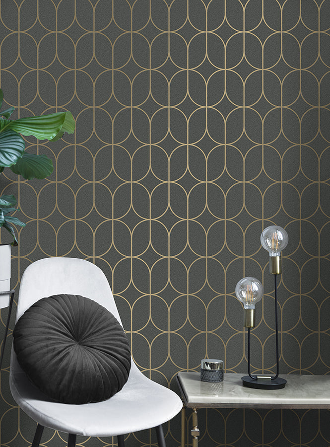 Raye Charcoal Rosco Trellis Wallpaper  | Brewster Wallcovering - The WorkRm