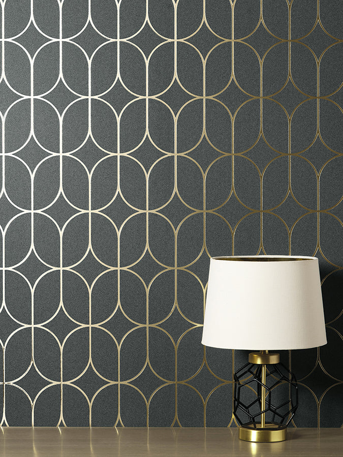 Raye Charcoal Rosco Trellis Wallpaper  | Brewster Wallcovering - The WorkRm