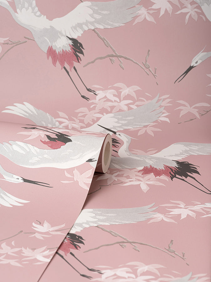 Saura Pink Cranes Wallpaper - Brewster Wallcovering